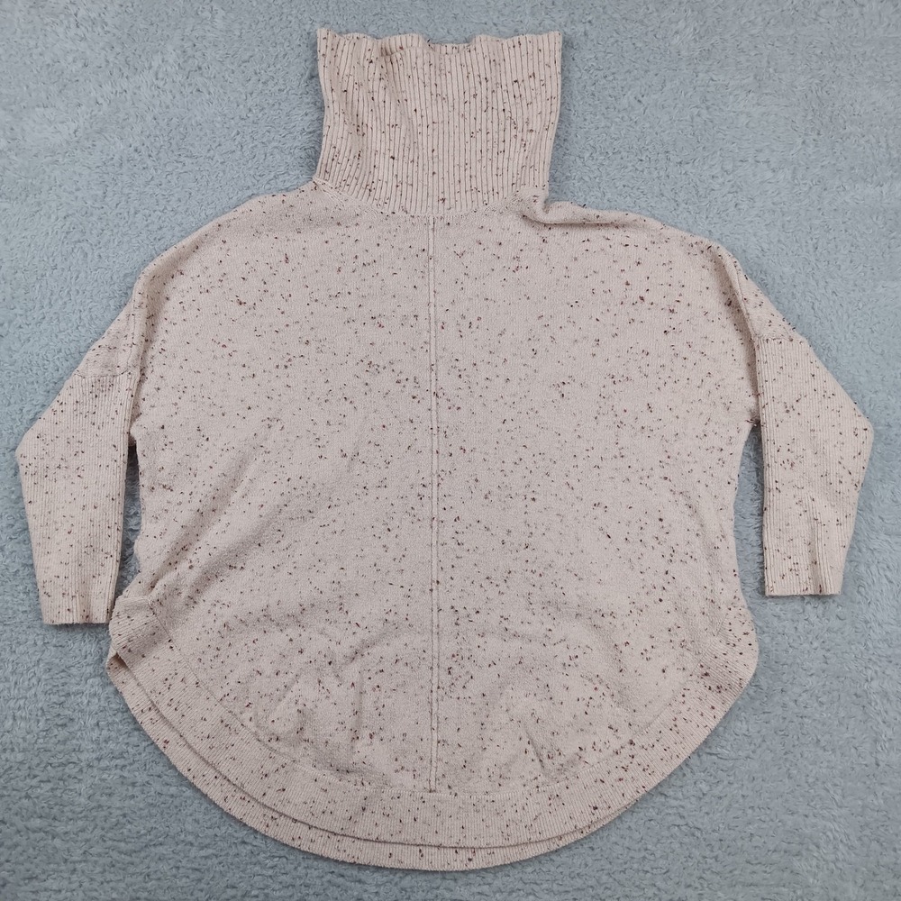 LOFT Turtleneck Sweater Women Small Cream Pink Flecked Confetti High Low Knit